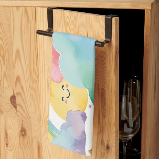 Cute Smiling Clouds Suns Rainbows Kitchen Towel Theedoek (Derde Gevouwen)