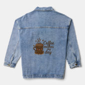 Cute Smiling Coffee Art Denim Jacket (Verso)