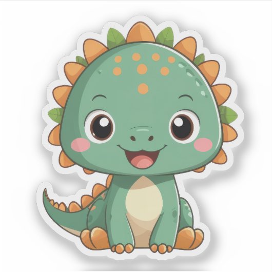 Cute Smiling Dinosaur Illustration Vinyl Sticker (Devant)