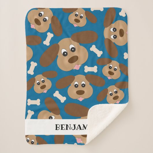 Cute Smiling Dog met Big Ears Personalized Sherpa Deken (Voorkant)