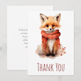 Cute Smiling Fox Pup in a Red Scarf Bedankkaart