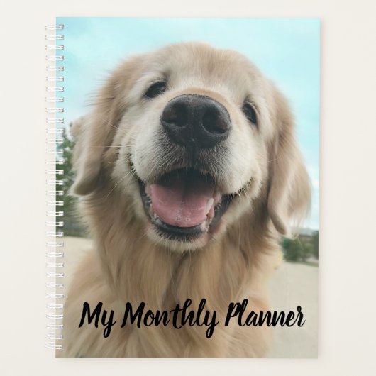 Cute Smiling Golden Retriever in Closeup Custom Planner (Voorkant)
