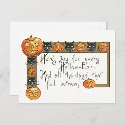 Cute Smiling Jack O Lantern Black Cat Briefkaart (Voorkant / Achterkant)
