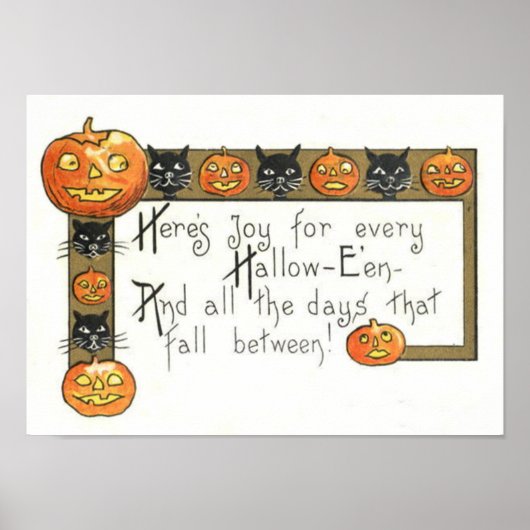 Cute Smiling Jack O Lantern Black Cat Poster (Voorkant)