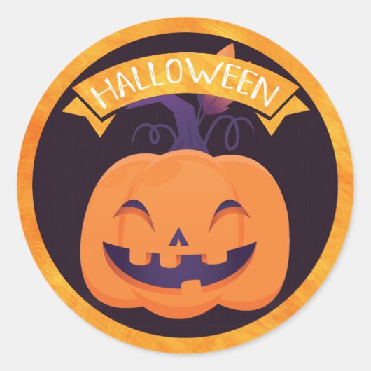 Cute Smiling Jack O'Lantern Halloween Ronde Sticker (Voorkant)