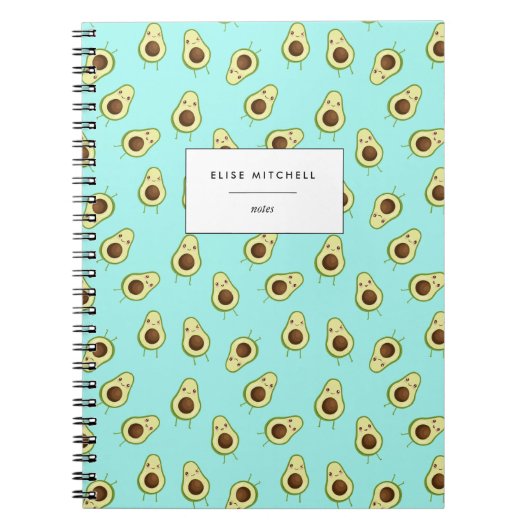 Cute Smiling Kawaii Avocado Pattern Notitieboek (Voorkant)
