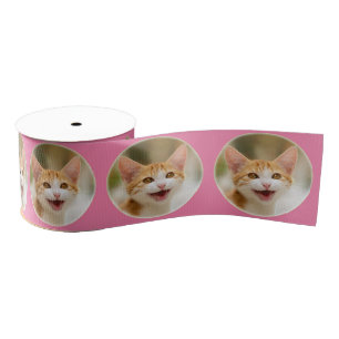 Cute Smiling Kitten Face Funny Cat Meow Foto Grosgrain Lint