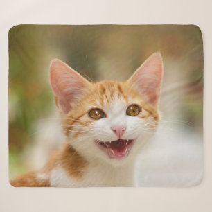 Cute Smiling Kitten Face Funny Cat Meow Foto Sherpa Deken