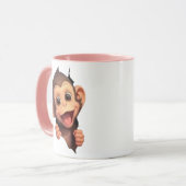 Cute Smiling Monkey Coffee Mug – Adorable Animal  Mok (Voorkant links)