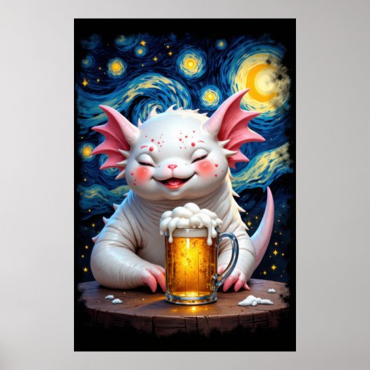 Cute smiling monster with a mug of beer and starry poster (Voorkant)