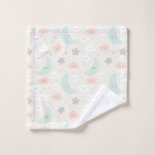 Cute Smiling Pastel Sky Pattern Bad Handdoek (Wasdoekje)