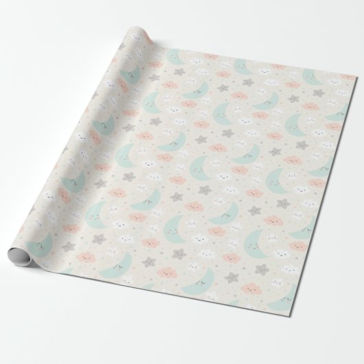 Cute Smiling Pastel Sky Pattern Cadeaupapier (Uitgerold)