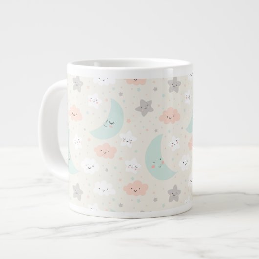 Cute Smiling Pastel Sky Pattern Extra Grote Beker (Voorkant links)