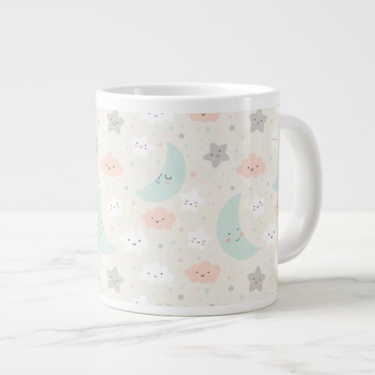 Cute Smiling Pastel Sky Pattern Extra Grote Beker (Voorkant rechts)