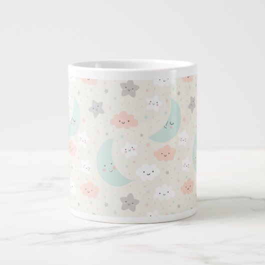 Cute Smiling Pastel Sky Pattern Extra Grote Beker (Voorkant)