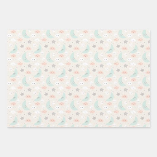 Cute Smiling Pastel Sky Pattern Inpakpapier Vel (Voorkant)