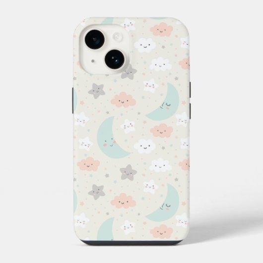 Cute Smiling Pastel Sky Pattern iPhone Hoesje (Achterkant)