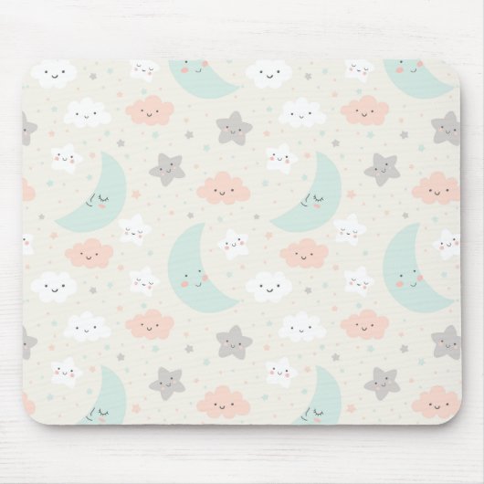 Cute Smiling Pastel Sky Pattern Muismat (Voorkant)