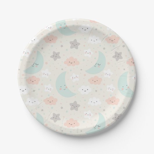 Cute Smiling Pastel Sky Pattern Papieren Bordje (Voorkant)