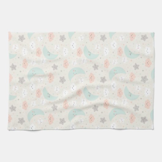 Cute Smiling Pastel Sky Pattern Theedoek (Horizontaal)