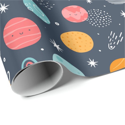 Cute Smiling Planet Pattern Cadeaupapier (Rol Hoek)