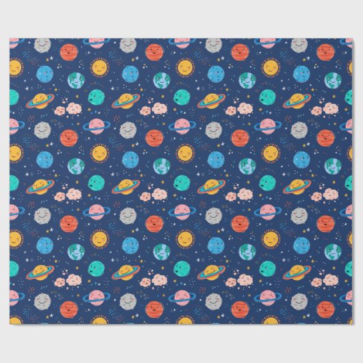 Cute Smiling Planet Pattern Cadeaupapier (Vlak)