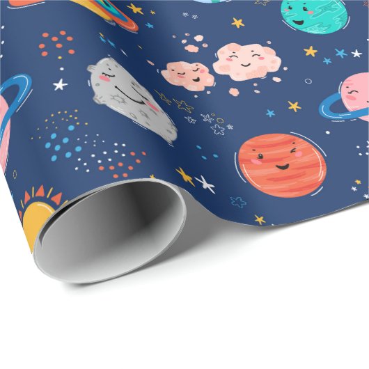 Cute Smiling Planet Pattern Cadeaupapier (Rol Hoek)
