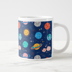 Cute Smiling Planet Pattern Extra Grote Beker