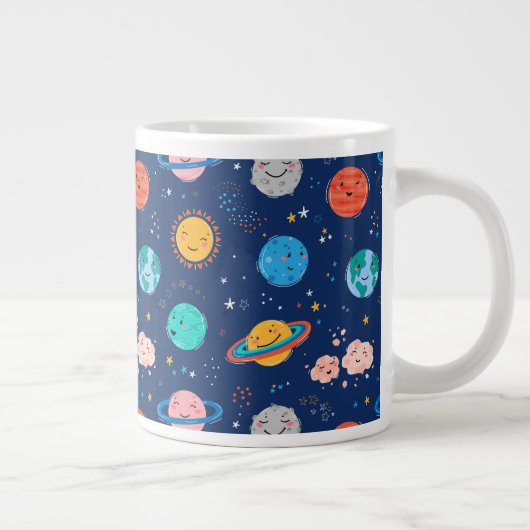 Cute Smiling Planet Pattern Extra Grote Beker (Rechts)