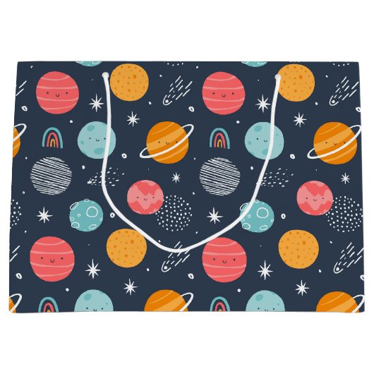 Cute Smiling Planet Pattern Groot Cadeauzakje (Voorkant)