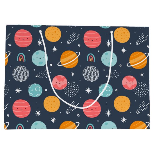 Cute Smiling Planet Pattern Groot Cadeauzakje (Achterkant)