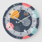 Cute Smiling Planet Pattern Grote Klok (Voorkant)