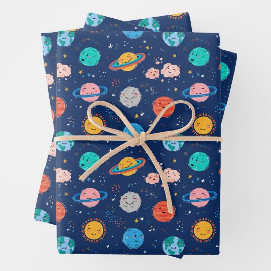 Cute Smiling Planet Pattern Inpakpapier Vel (In situ)