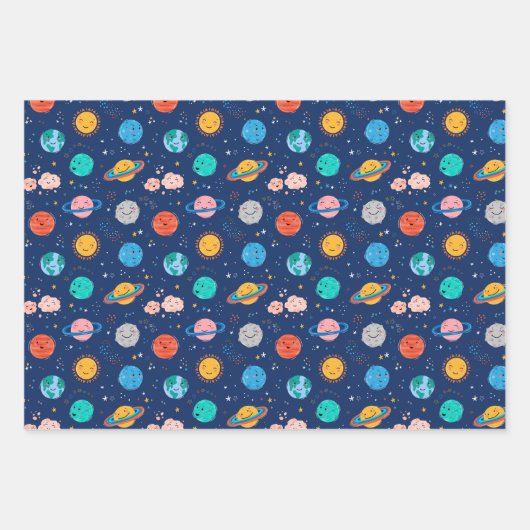 Cute Smiling Planet Pattern Inpakpapier Vel (Voorkant)