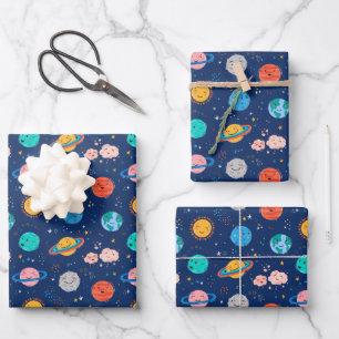 Cute Smiling Planet Pattern Inpakpapier Vel