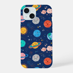 Cute Smiling Planet Pattern iPhone 15 Hoesje