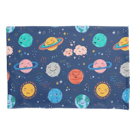 Cute Smiling Planet Pattern Kussensloop (Voorkant-Links)