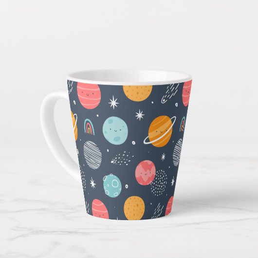 Cute Smiling Planet Pattern Latte Mok (Linkerhoek)