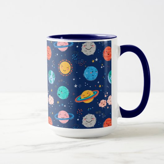 Cute Smiling Planet Pattern Mok (Rechts)