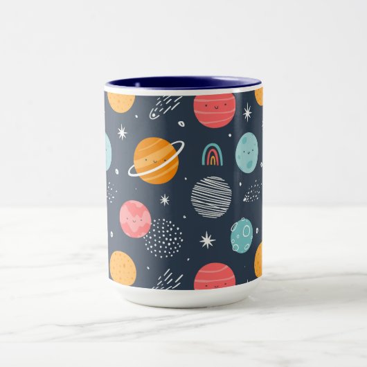 Cute Smiling Planet Pattern Mok (Midden)