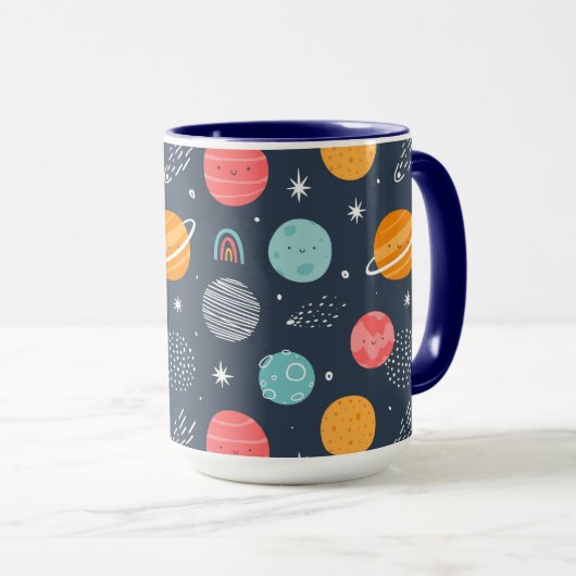 Cute Smiling Planet Pattern Mok (Voorkant rechts)