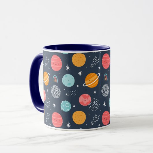 Cute Smiling Planet Pattern Mok (Voorkant links)