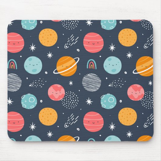 Cute Smiling Planet Pattern Muismat (Voorkant)