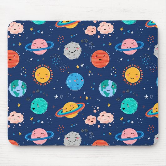 Cute Smiling Planet Pattern Muismat (Voorkant)