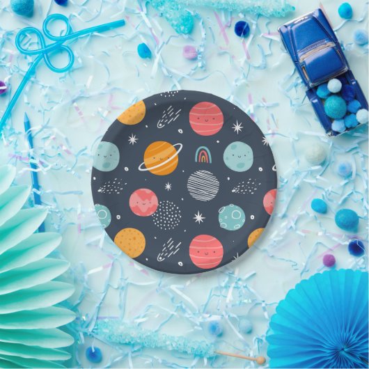 Cute Smiling Planet Pattern Papieren Bordje (Feest)