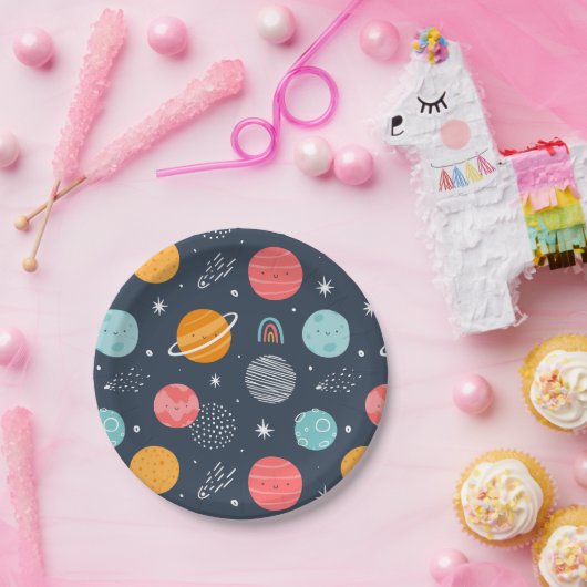 Cute Smiling Planet Pattern Papieren Bordje (Feest)