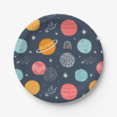Cute Smiling Planet Pattern Papieren Bordje (Voorkant)