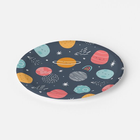 Cute Smiling Planet Pattern Papieren Bordje (Gekanteld)