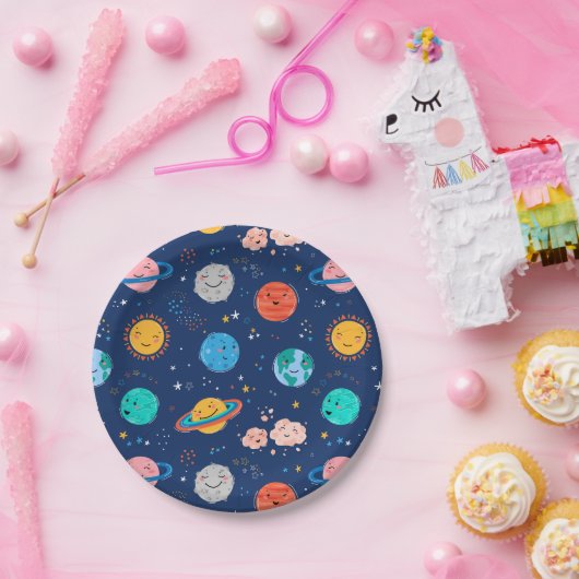 Cute Smiling Planet Pattern Papieren Bordje (Feest)