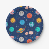 Cute Smiling Planet Pattern Papieren Bordje (Voorkant)